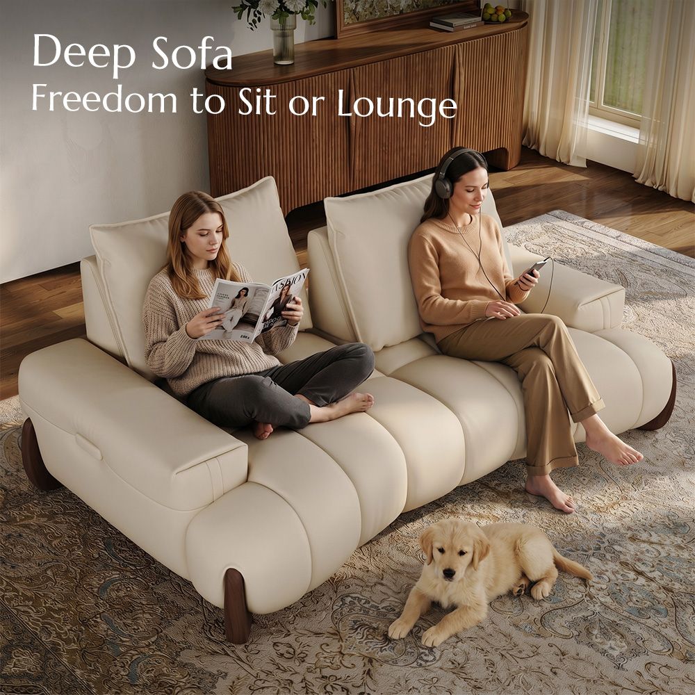 Beige Beige Leather Modular Sofas