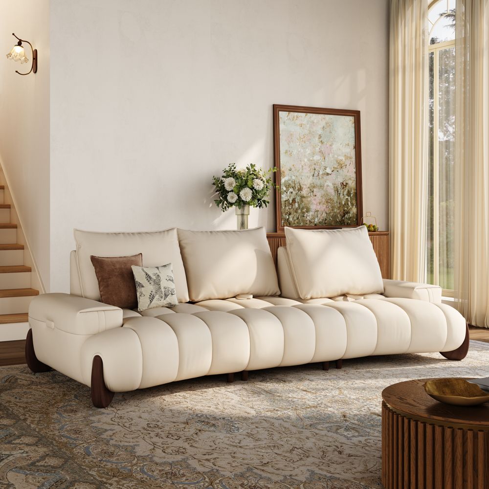 Living Room Beige Leather Modular Sofas
