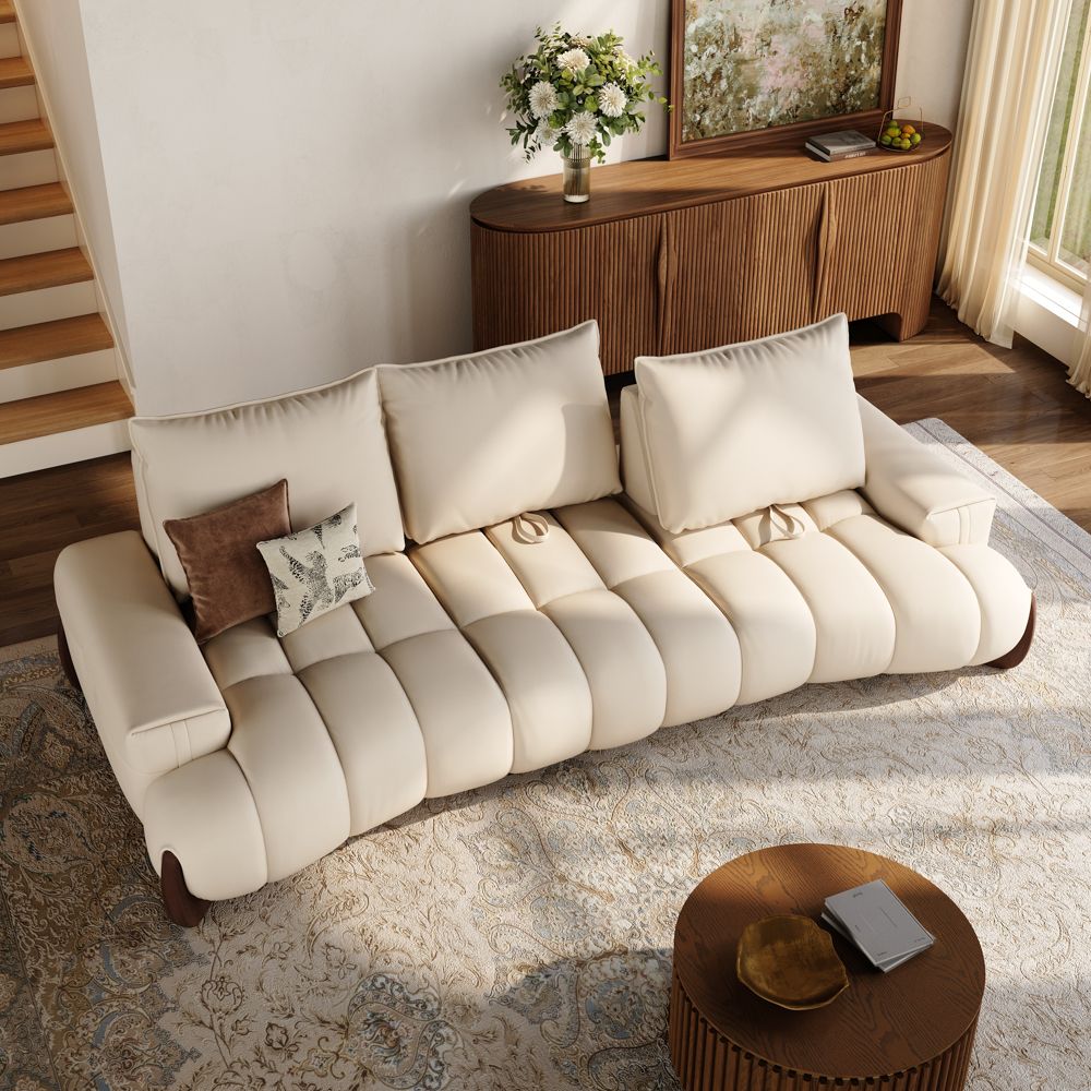 Living Room Beige Leather Modular Sofas