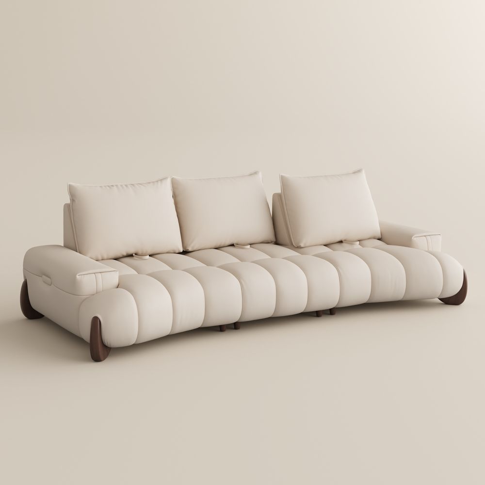 Living Room Beige Leather Modular Sofas