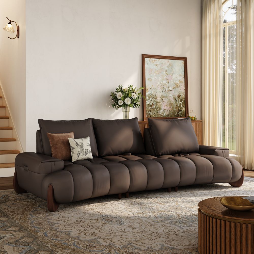 Brown Dark Brown Leather Modular Sofas