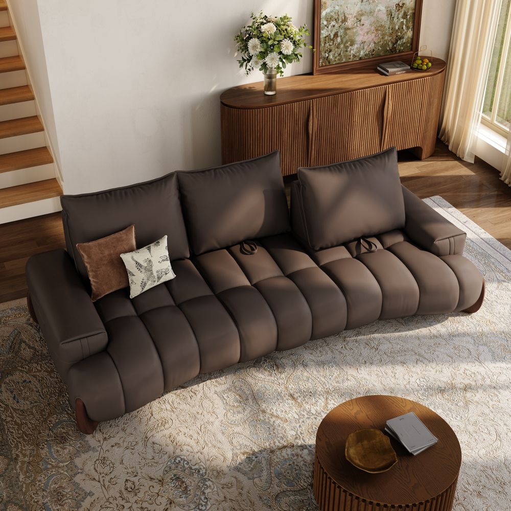 Living Room Dark Brown Leather Modular Sofas