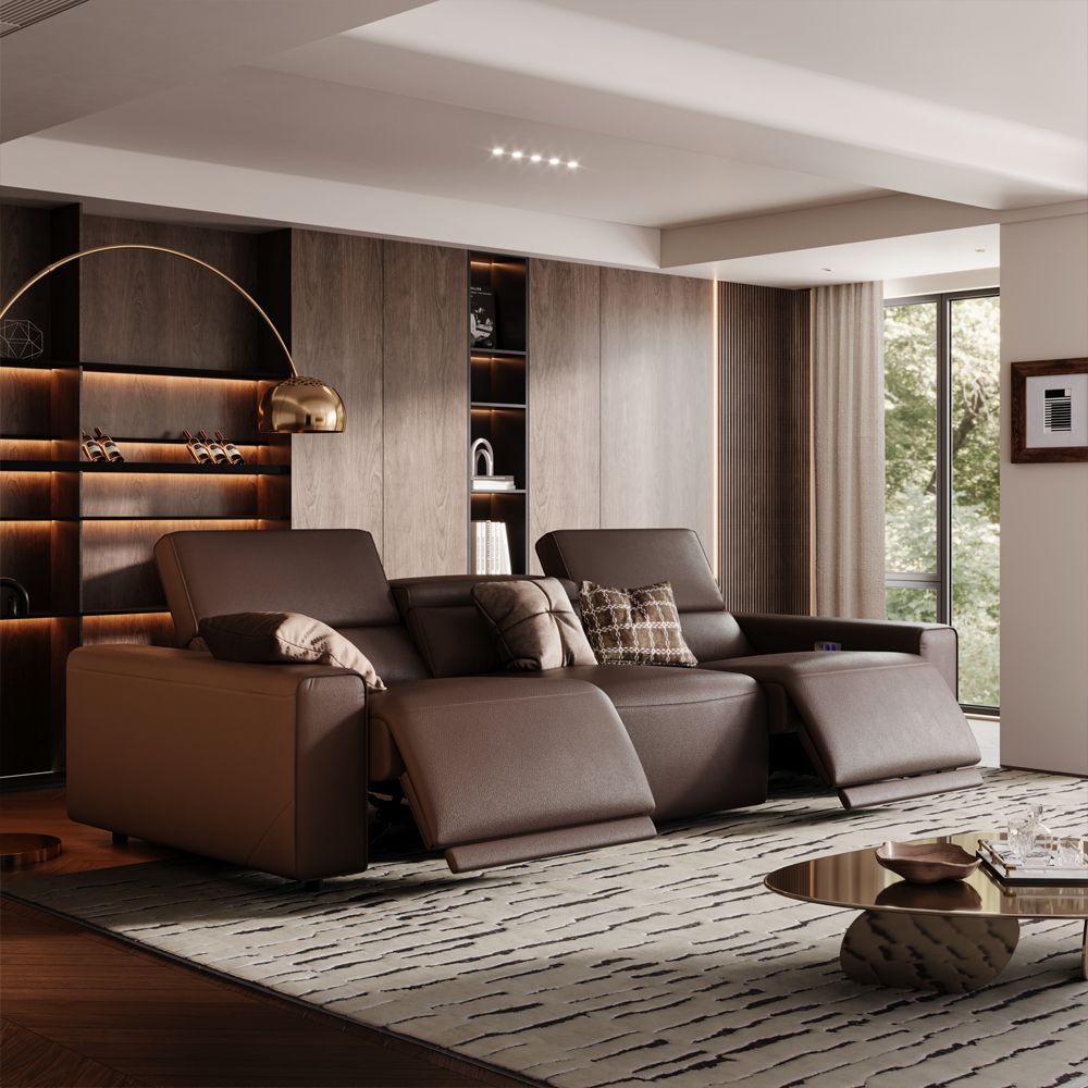 Pure Color Dark Coffee Eco-friendly Microfiber Leather Modular Sofas
