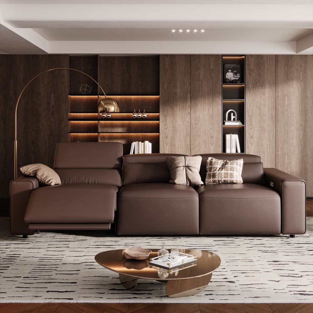 Pure Color Dark Coffee Eco-friendly Microfiber Leather Modular Sofas