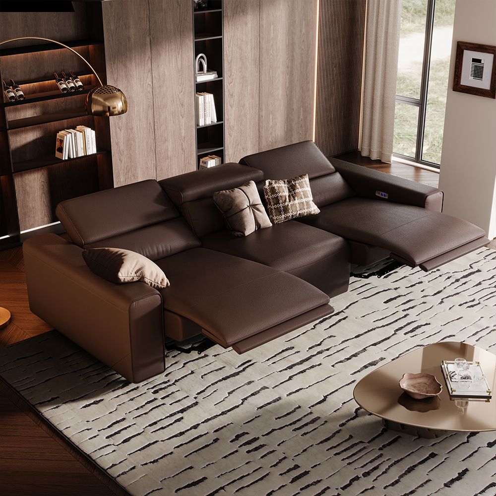 Power Outlet Dark Coffee Eco-friendly Microfiber Leather Modular Sofas