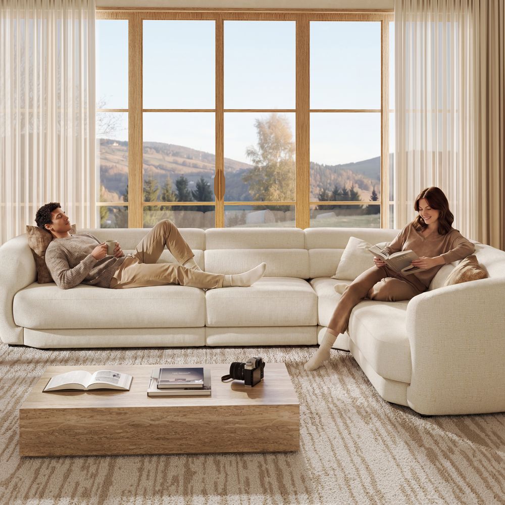 Beige Chenille Modular Sofas