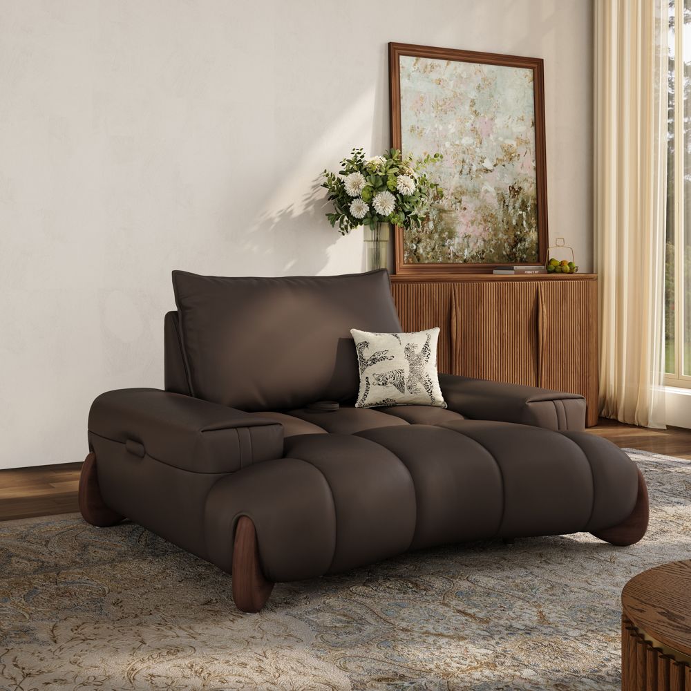 Living Room Dark Brown Leather Modular Sofas