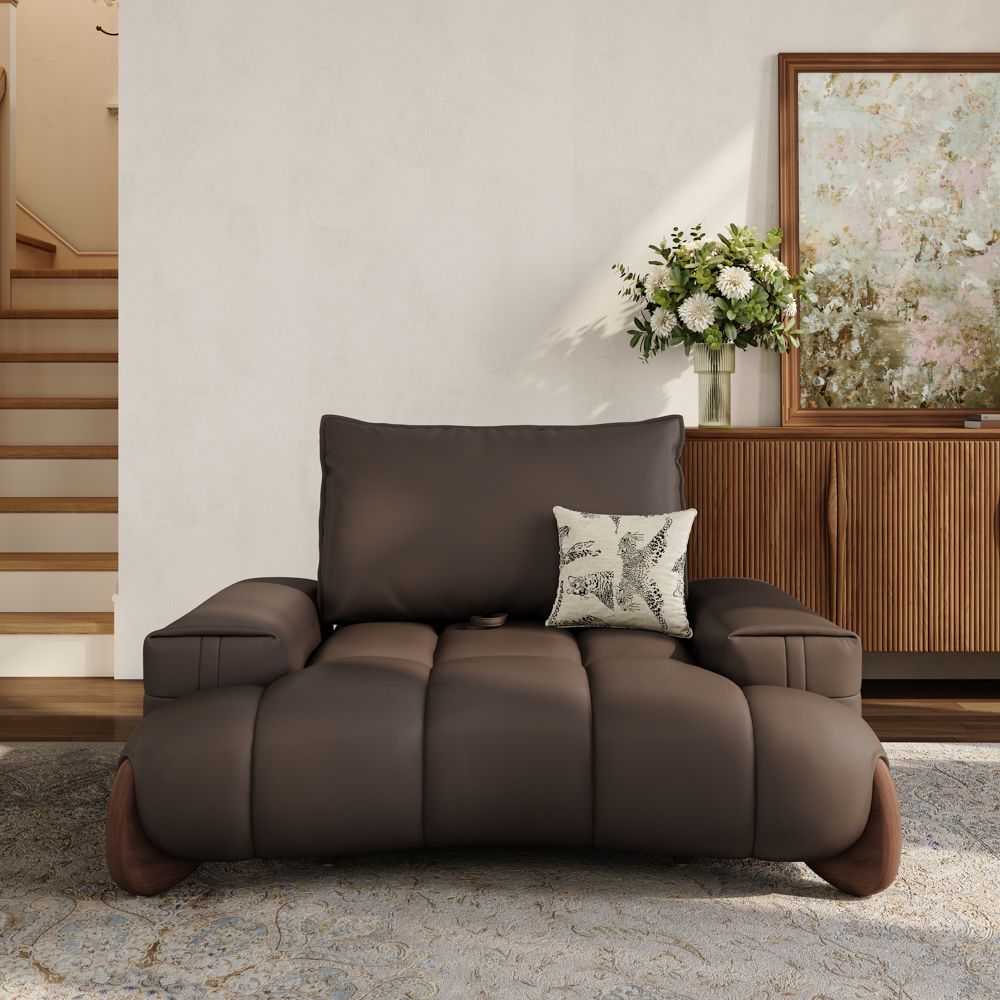 Living Room Dark Brown Leather Modular Sofas