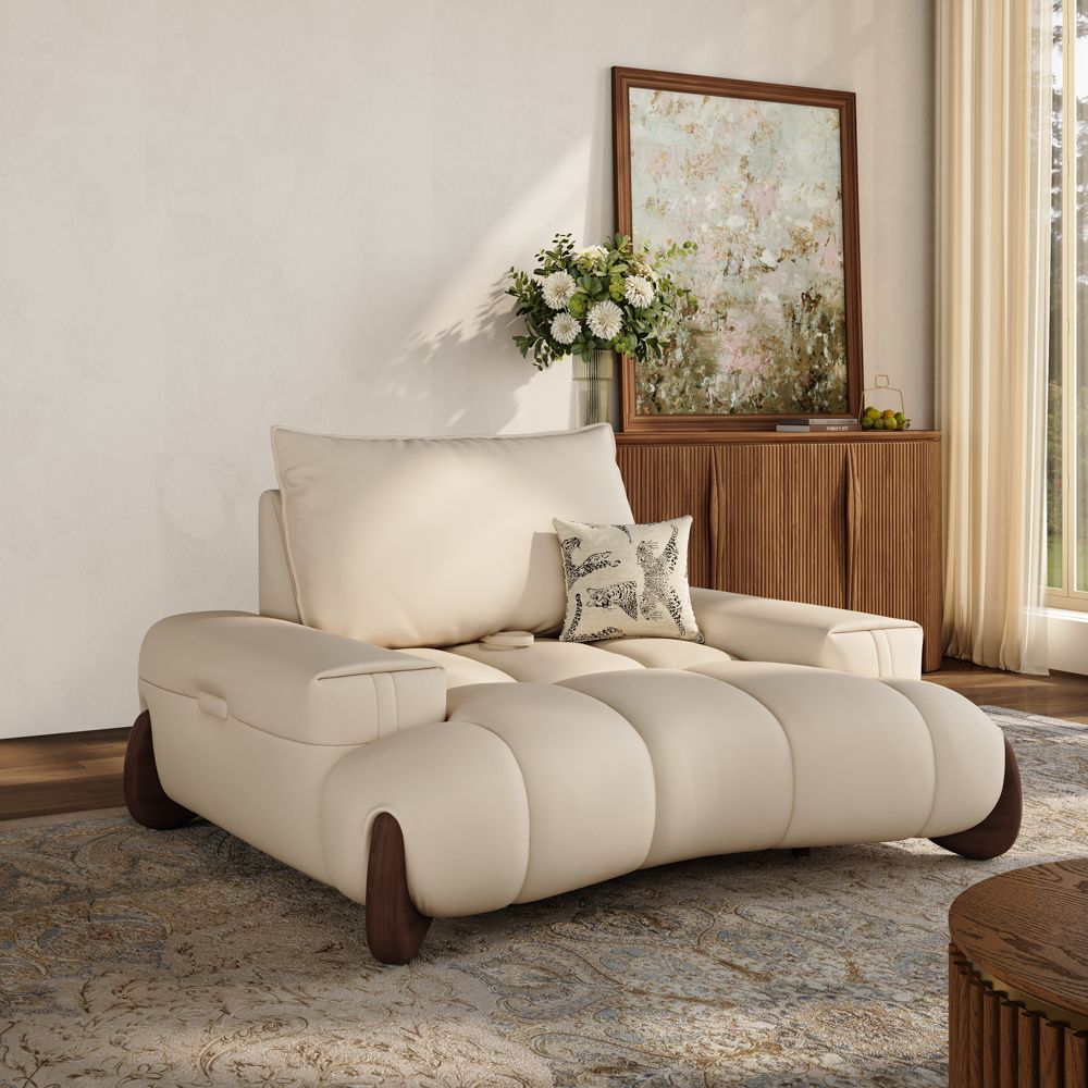 Living Room Beige Leather Modular Sofas