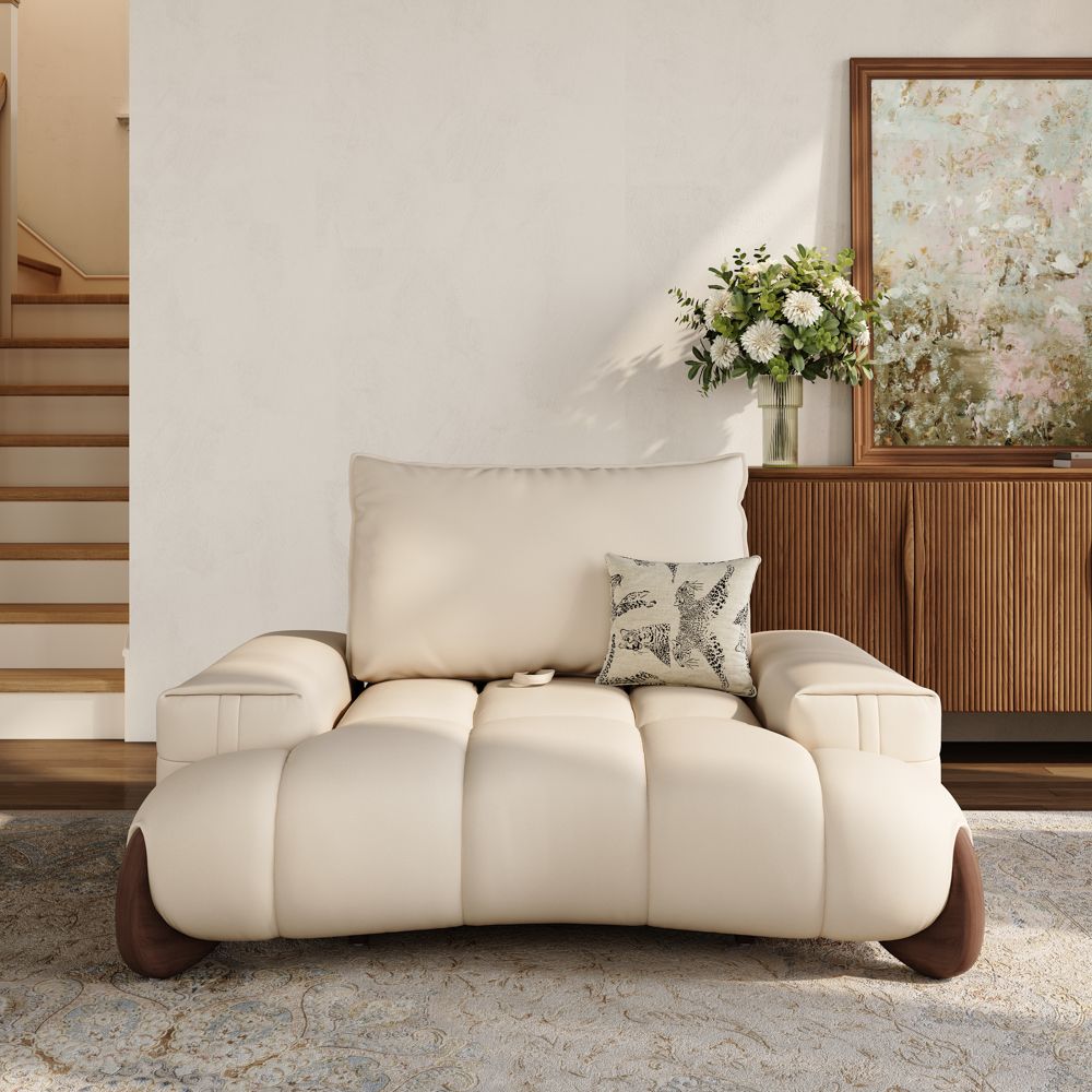 Living Room Beige Leather Modular Sofas