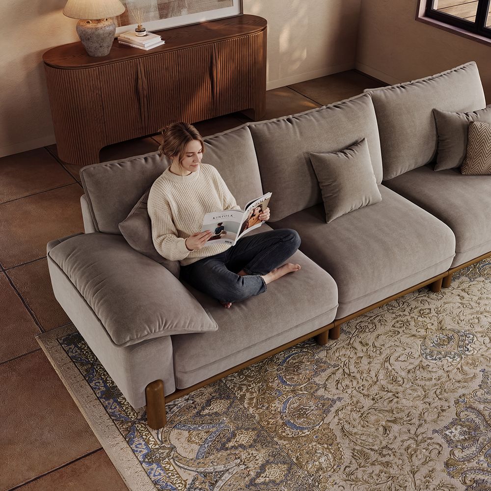 Khaki Pet-Friendly Fabric Sofa Set