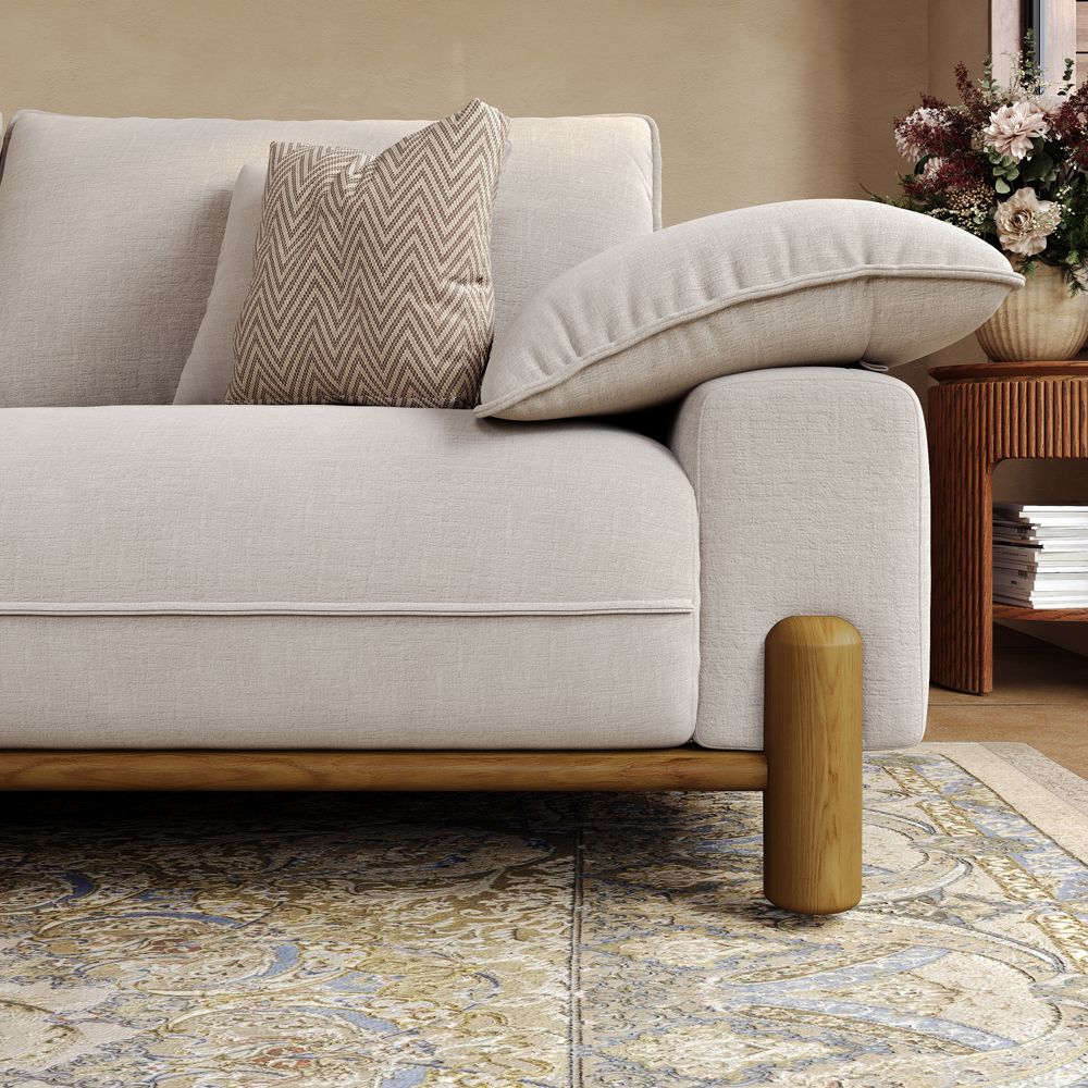 Pillow Armrest Light Khaki Chenille Sofa Set