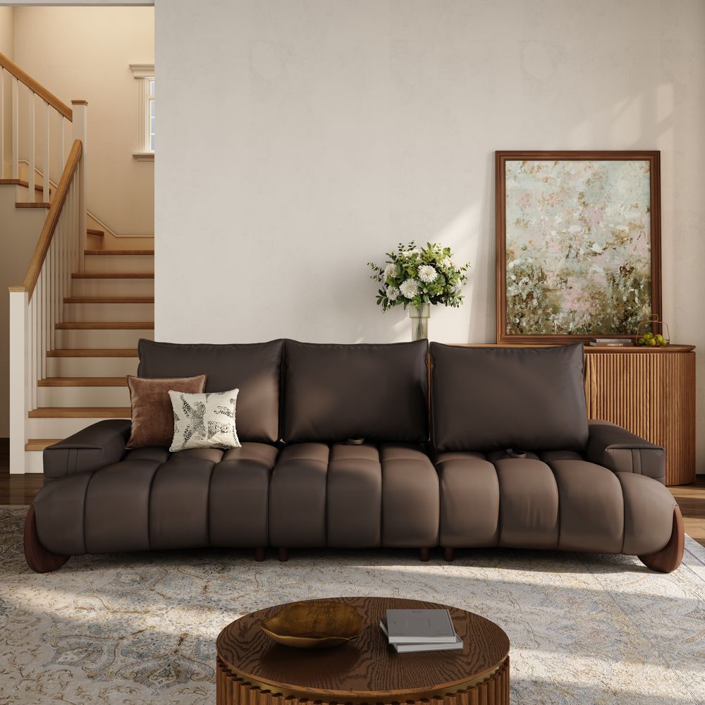 Living Room Dark Brown Leather Modular Sofas