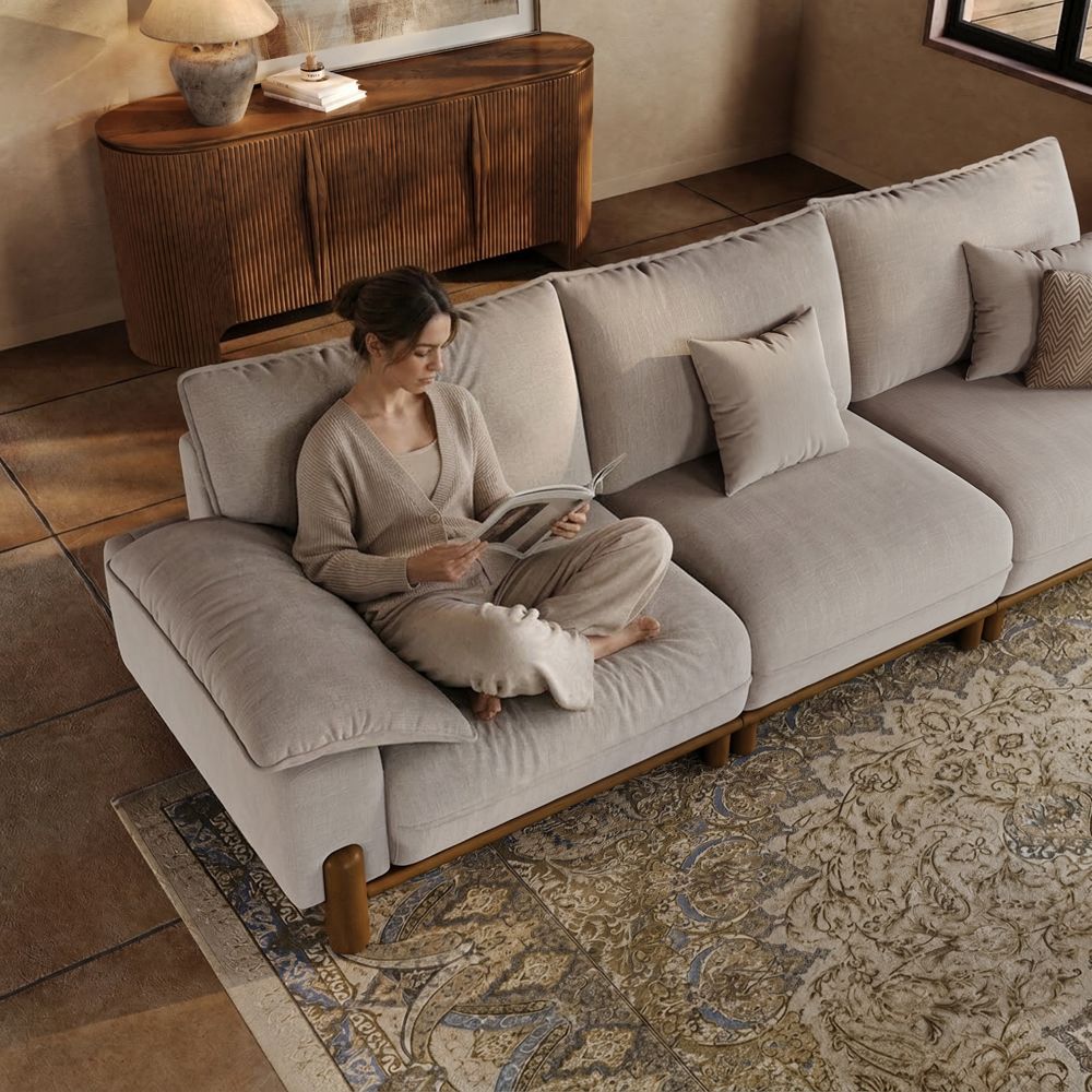 Light Khaki Chenille Sofa Set