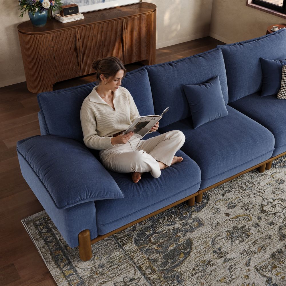2 Seater Navy Blue Chenille Modular Sofas