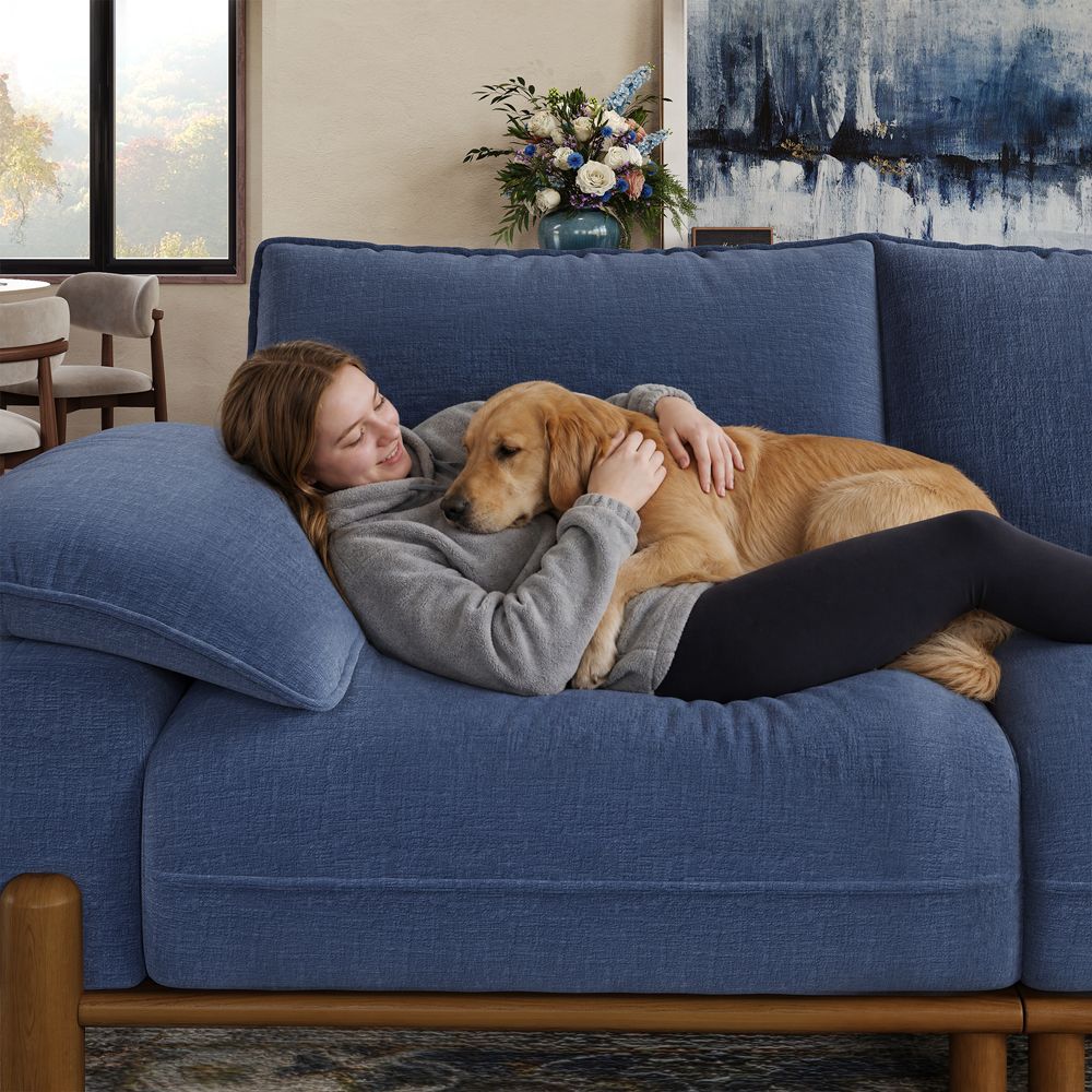 Living Room Navy Blue Chenille Modular Sofas
