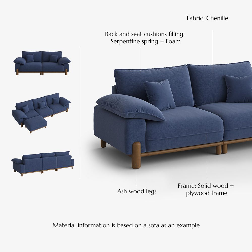 Home Theater Navy Blue Chenille Modular Sofas