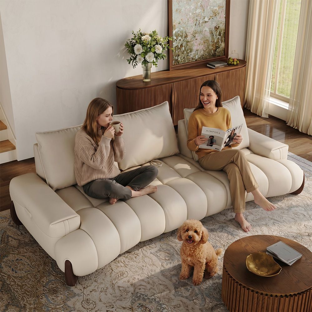 Medium Beige Leather Modular Sofas