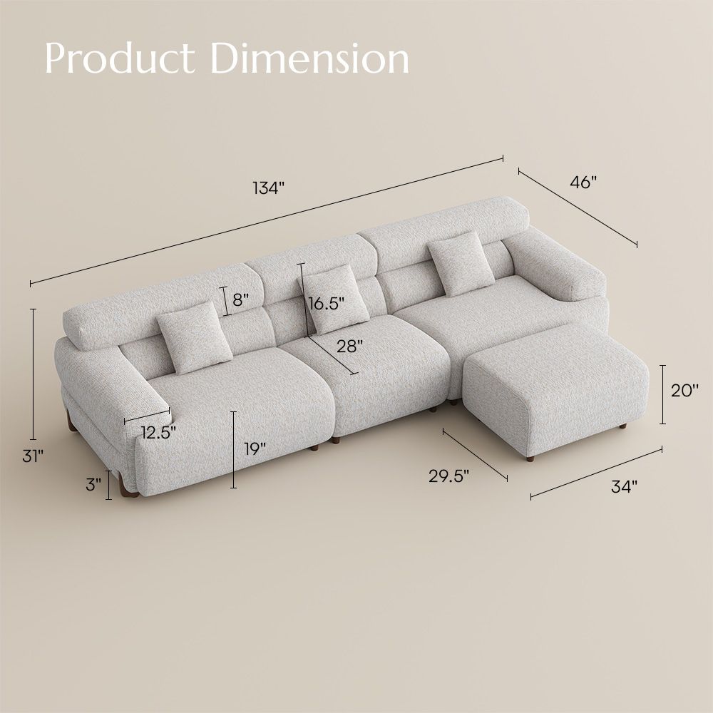 Comfortable White Chenille Modular Sofas