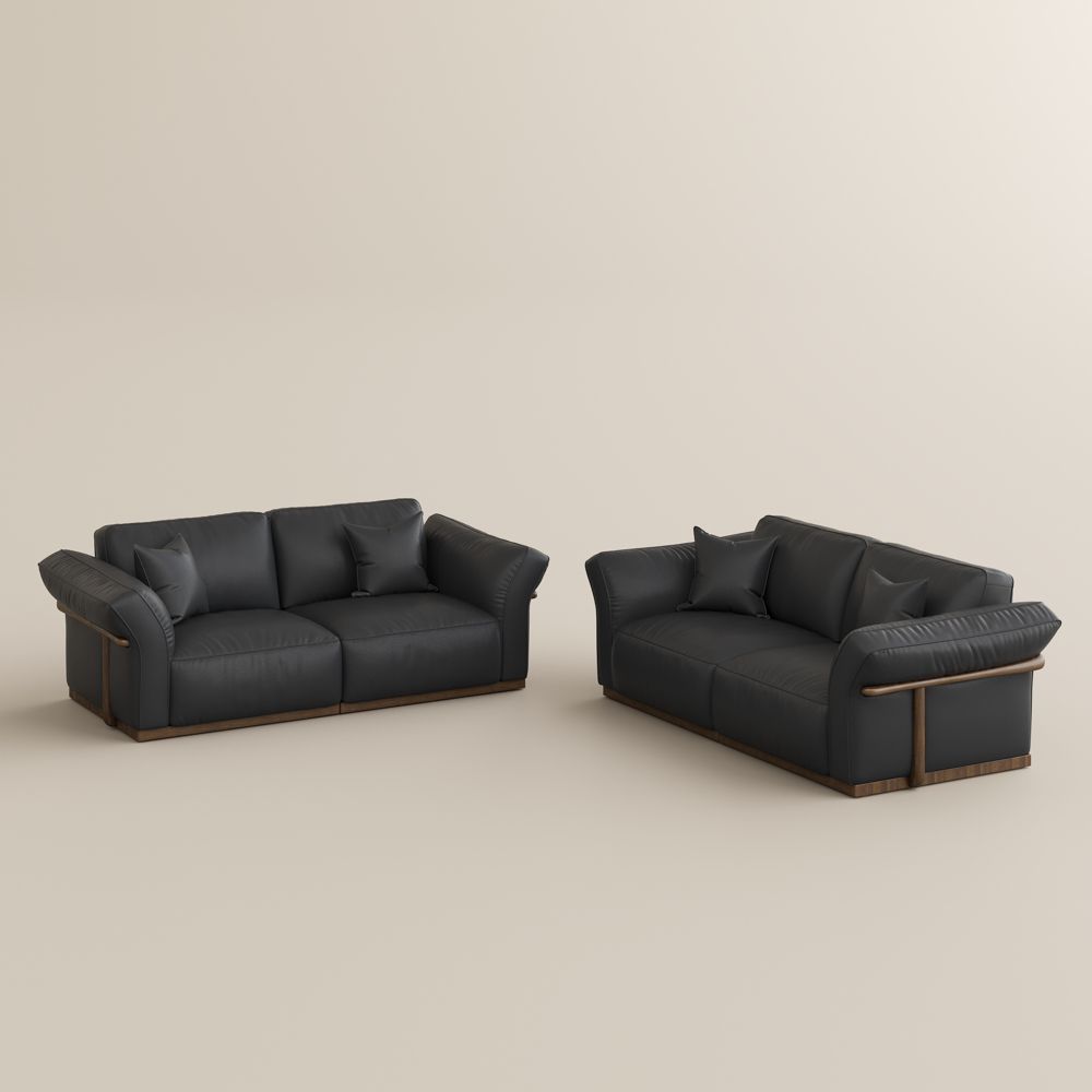 Apartment Black Top Grain Leather Modular Sofas