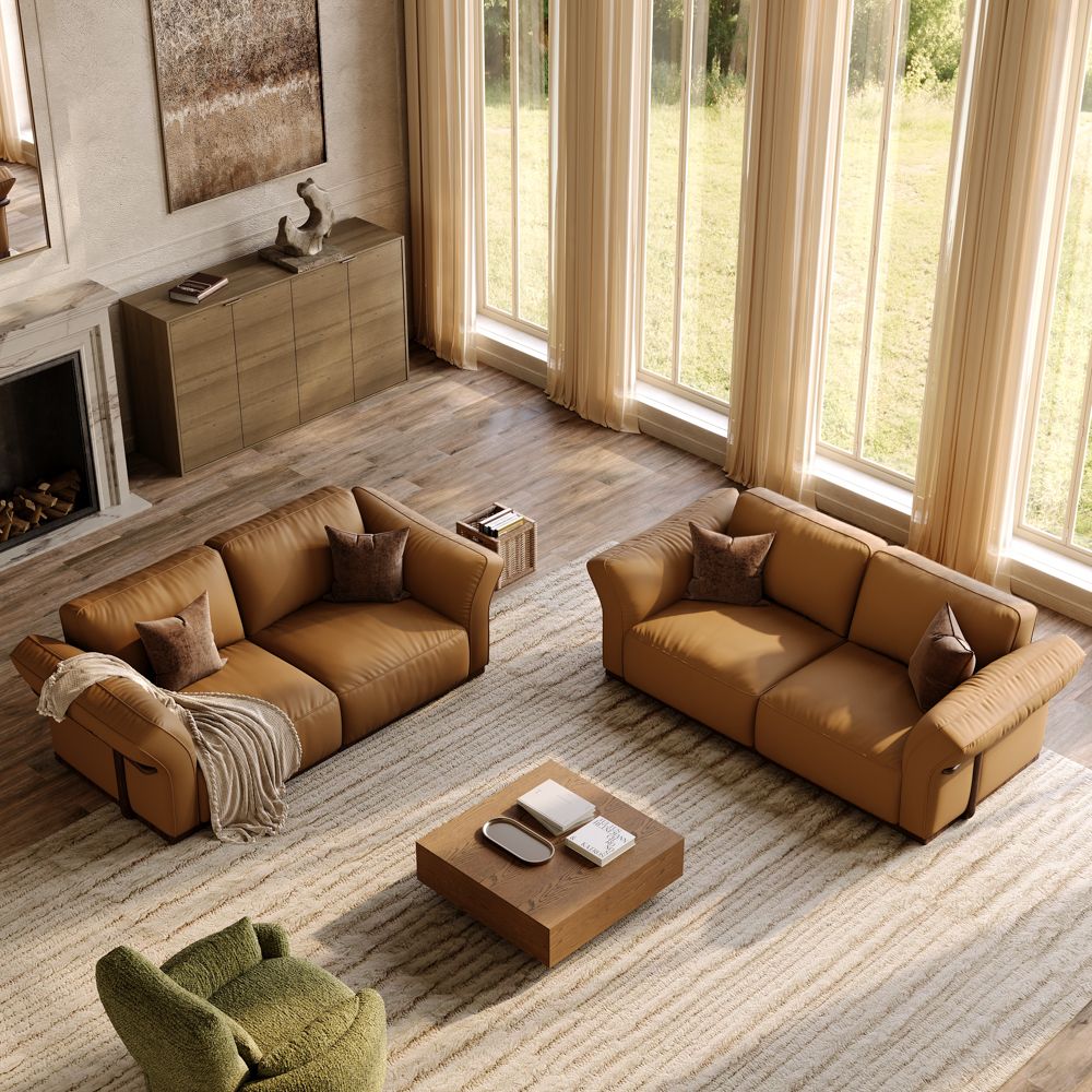 Genuine Leather Brown Top Grain Leather Modular Sofas