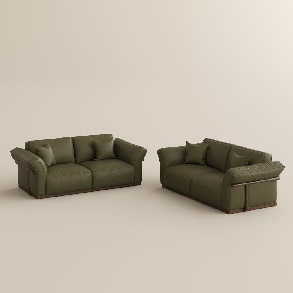 5-6 Seater Green Top Grain Leather Modular Sofas