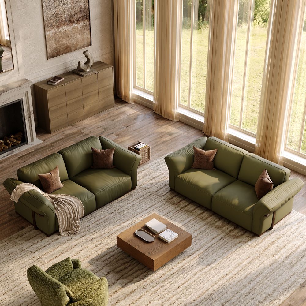 Genuine Leather Green Top Grain Leather Modular Sofas
