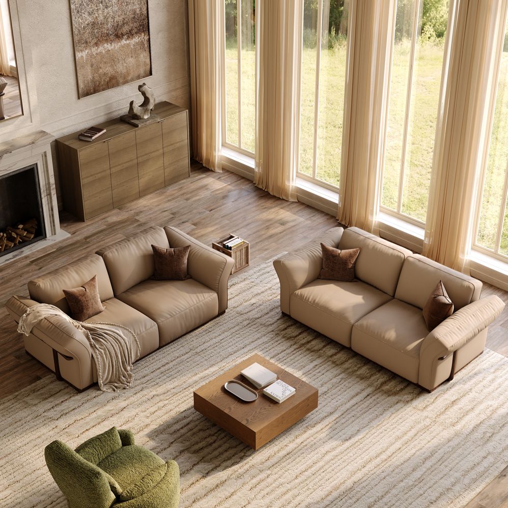 Medium Khaki Top Grain Leather Modular Sofas