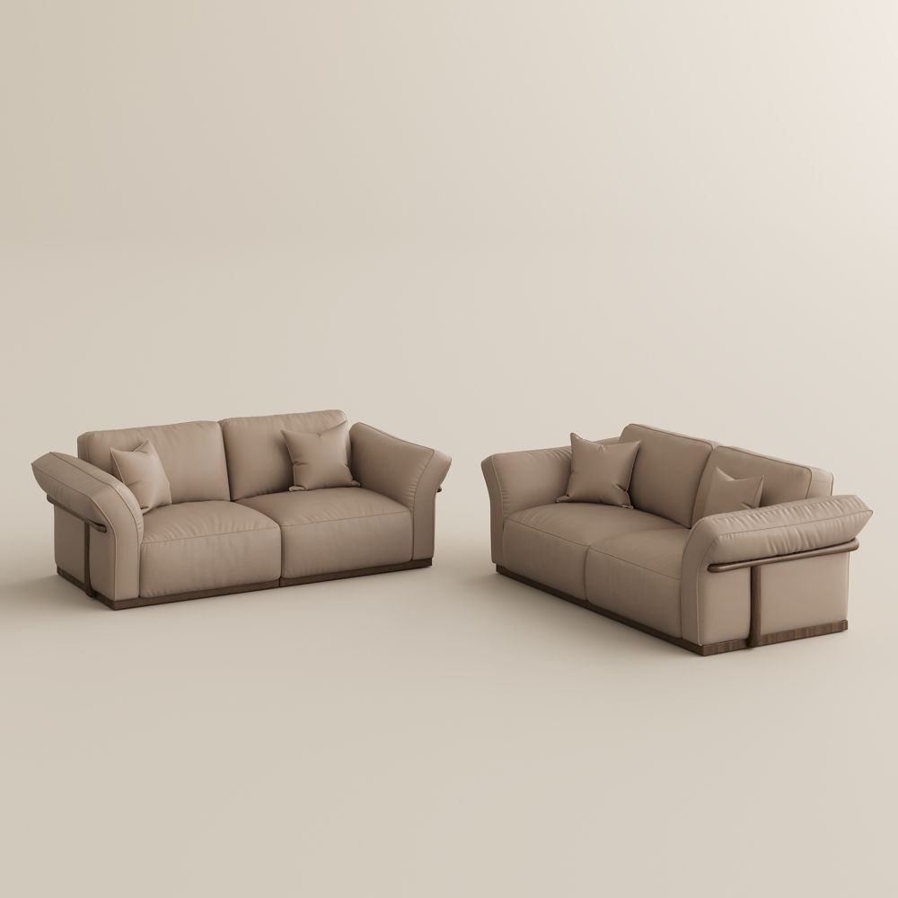 Office Khaki Top Grain Leather Modular Sofas