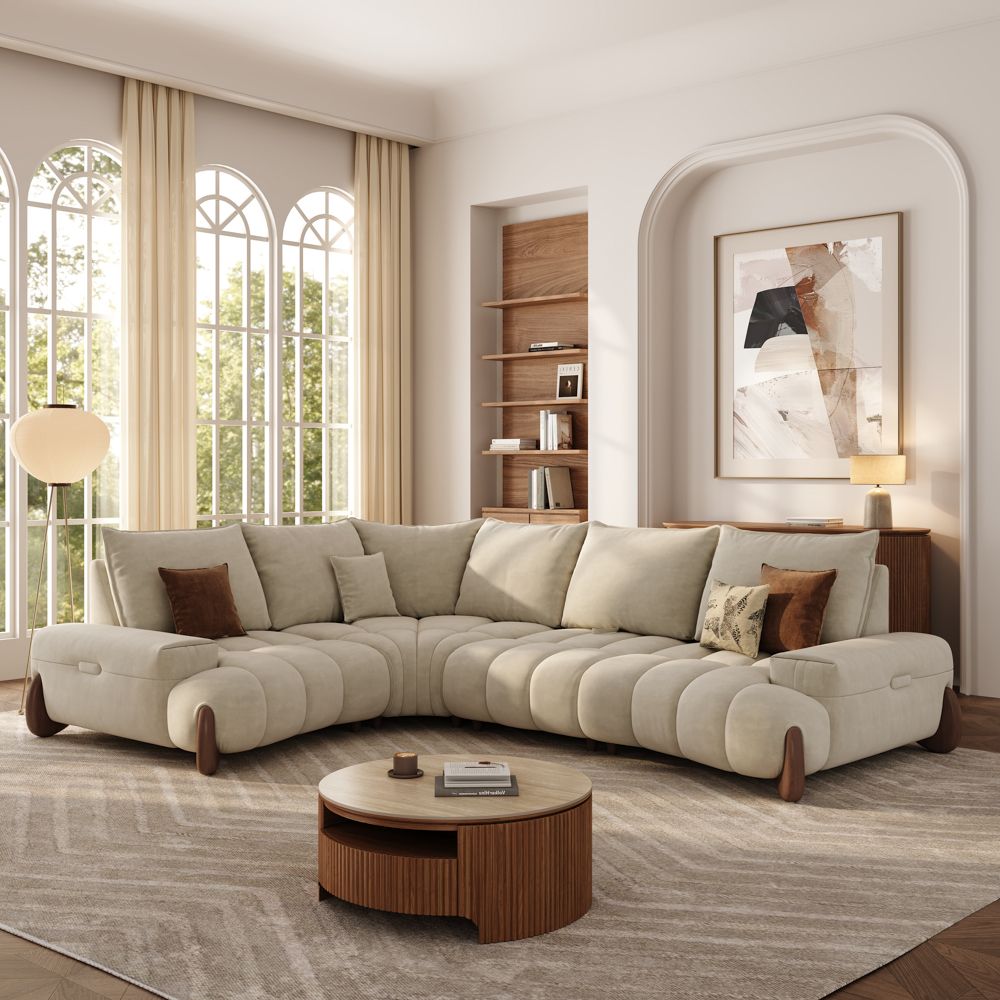 Beige Velvet Modular Sofas