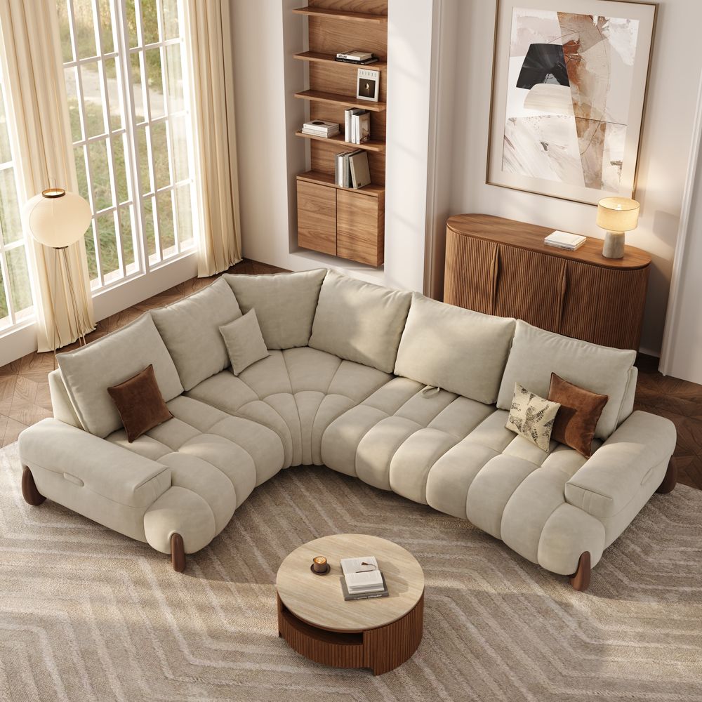 Beige Velvet Modular Sofas