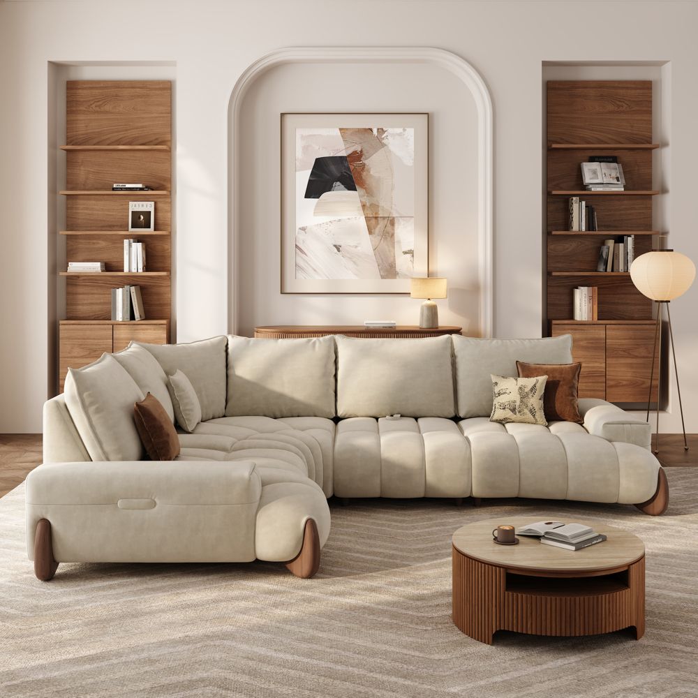 Beige Velvet Modular Sofas