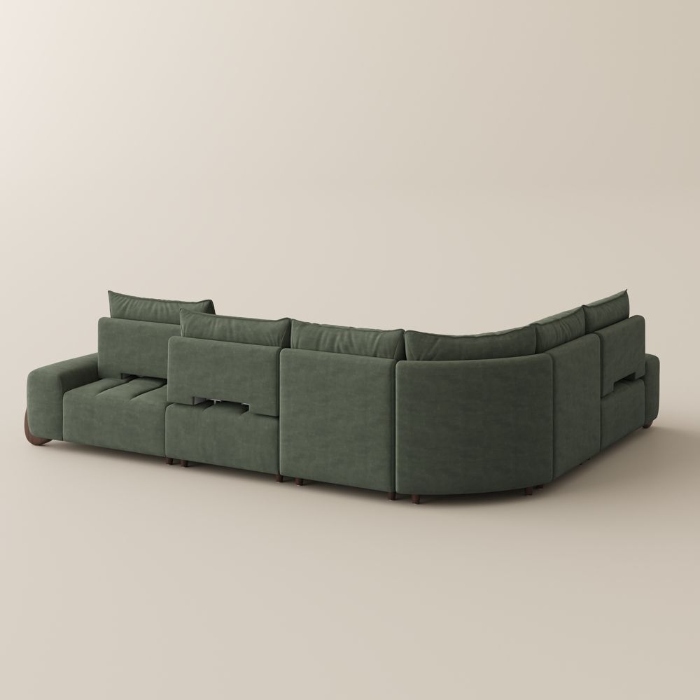Mid Century Modern Green Pet-Friendly Fabric Modular Sofas