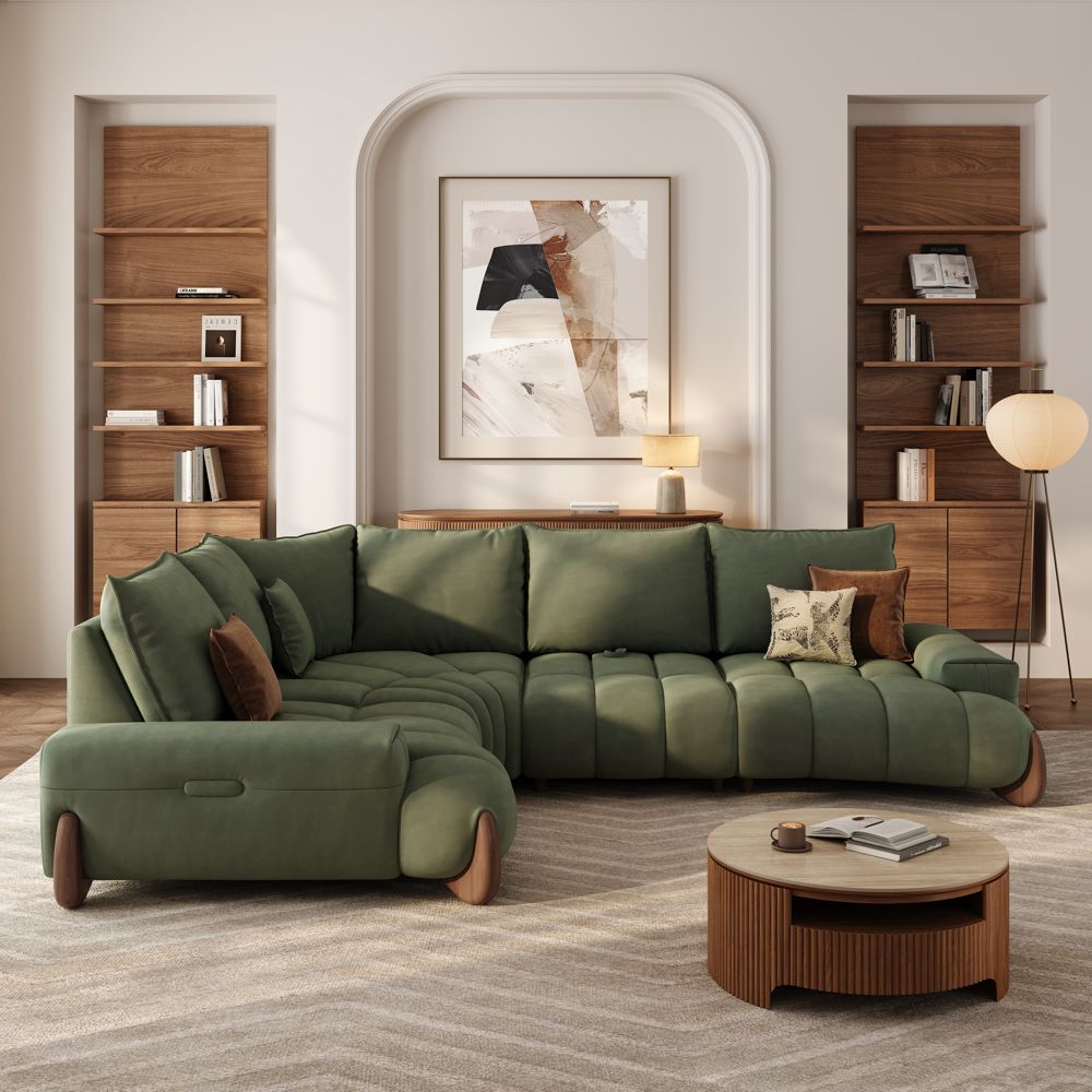 Bedroom Green Pet-Friendly Fabric Modular Sofas