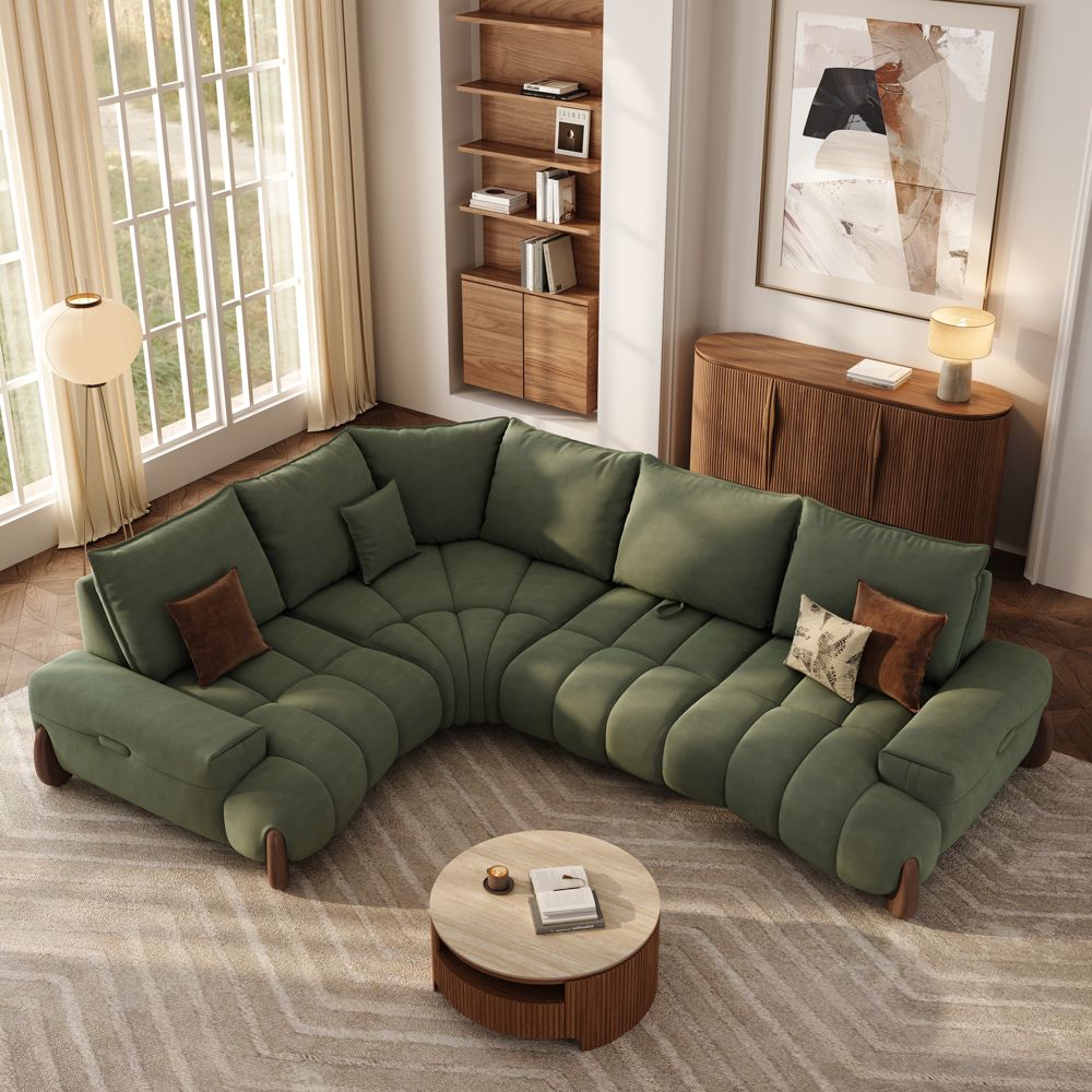 Soft Green Pet-Friendly Fabric Modular Sofas