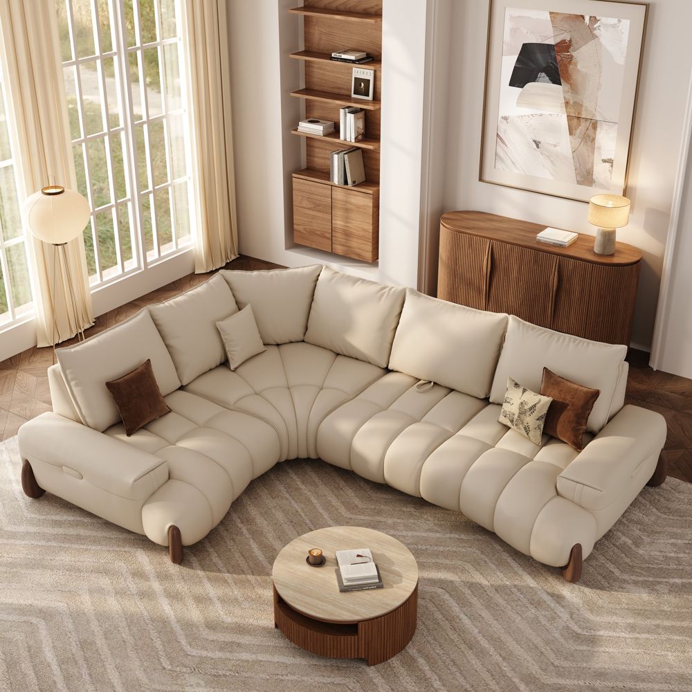 Large Beige Leather Modular Sofas