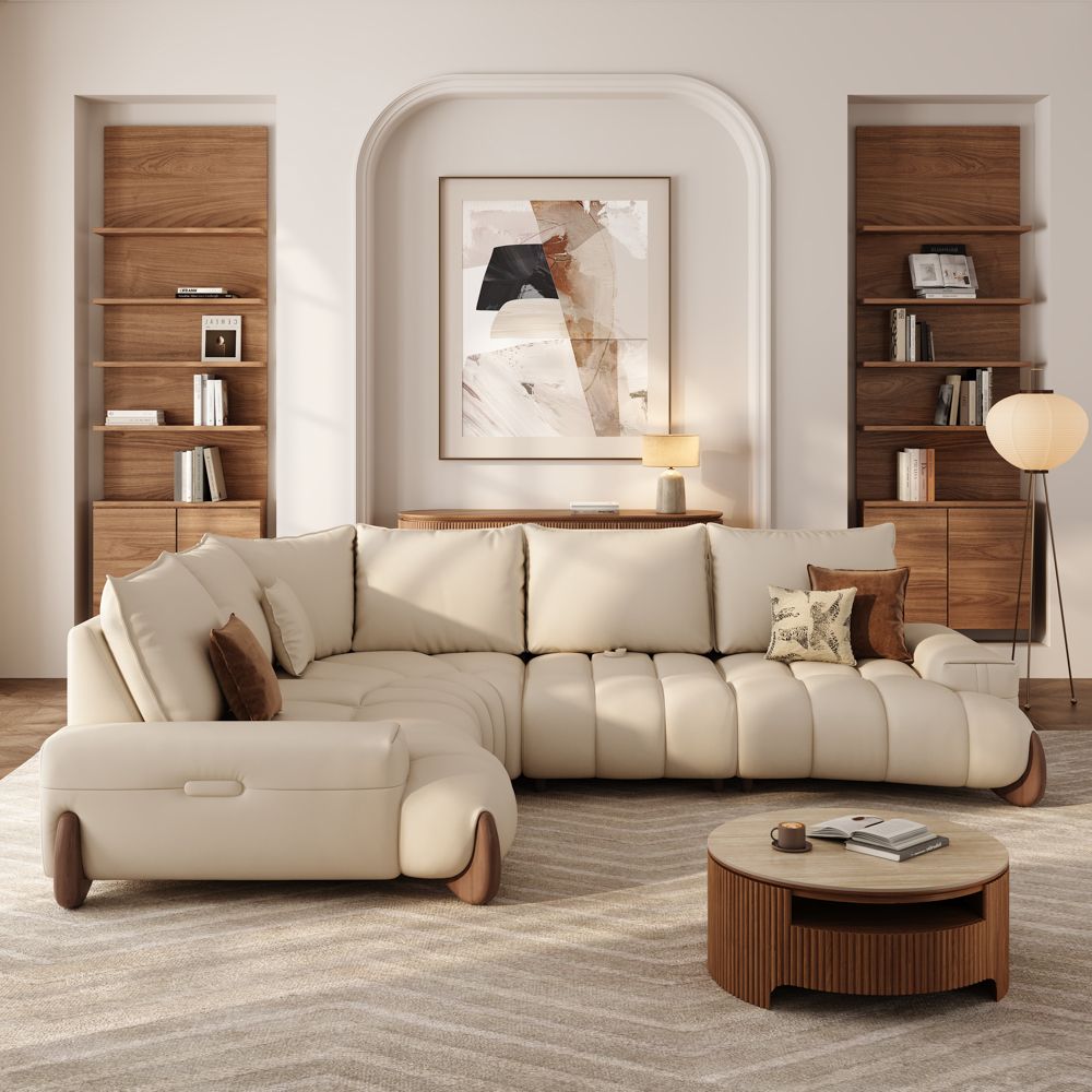 Apartment Beige Leather Modular Sofas