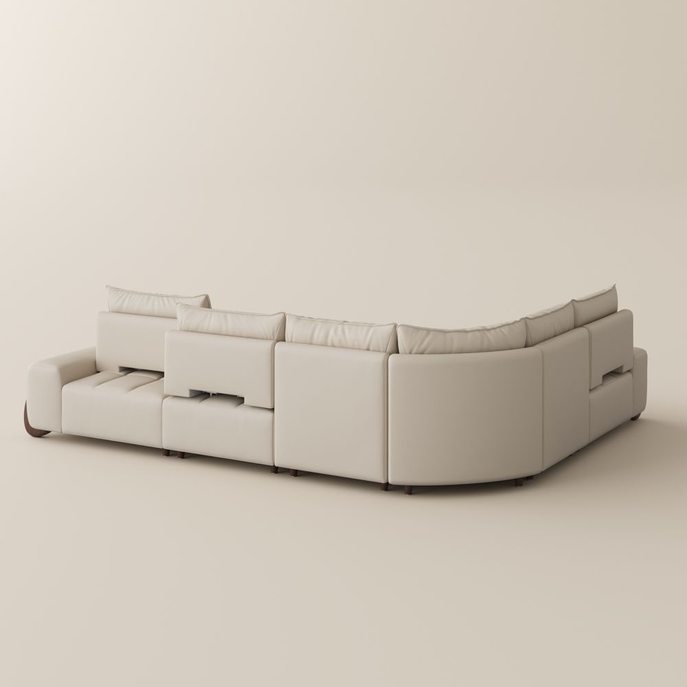 Solid Wood Beige Leather Modular Sofas