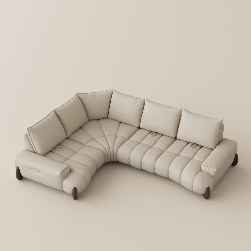 Solid Wood Beige Leather Modular Sofas