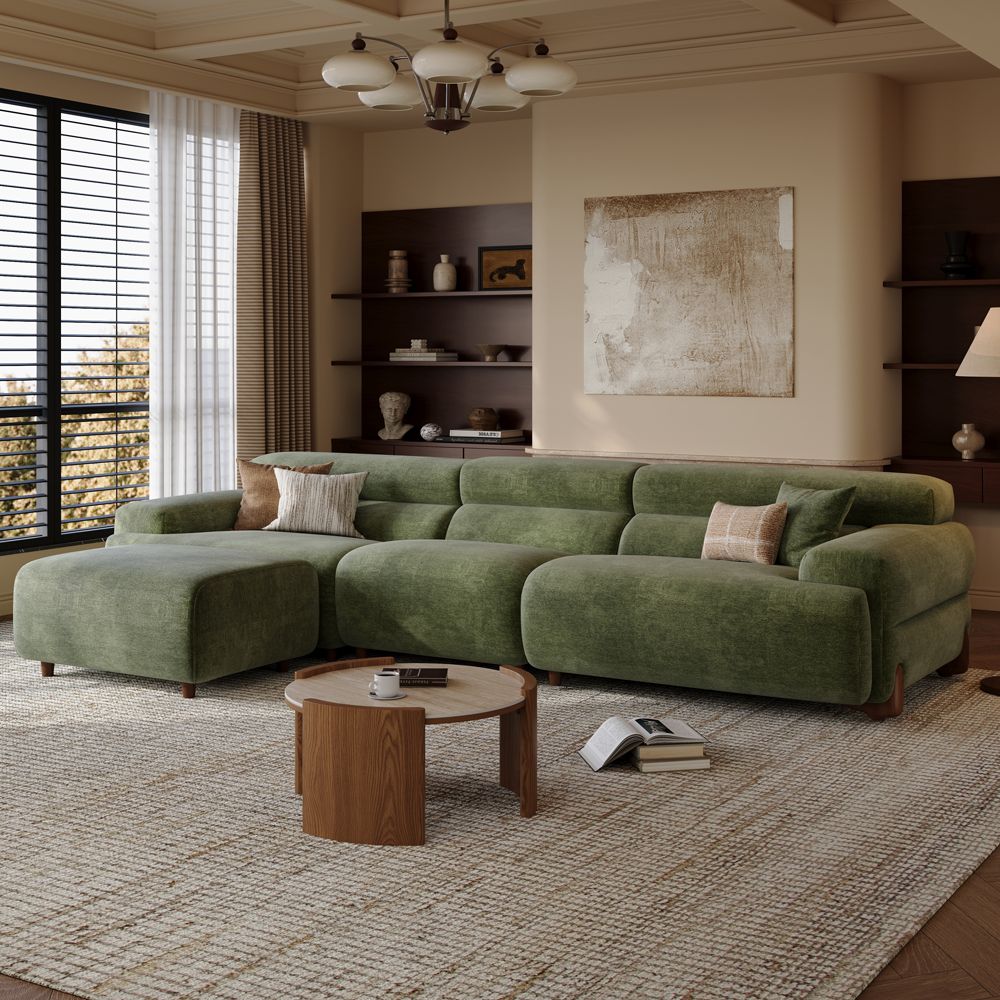 Living Room Green Chenille Modular Sofas