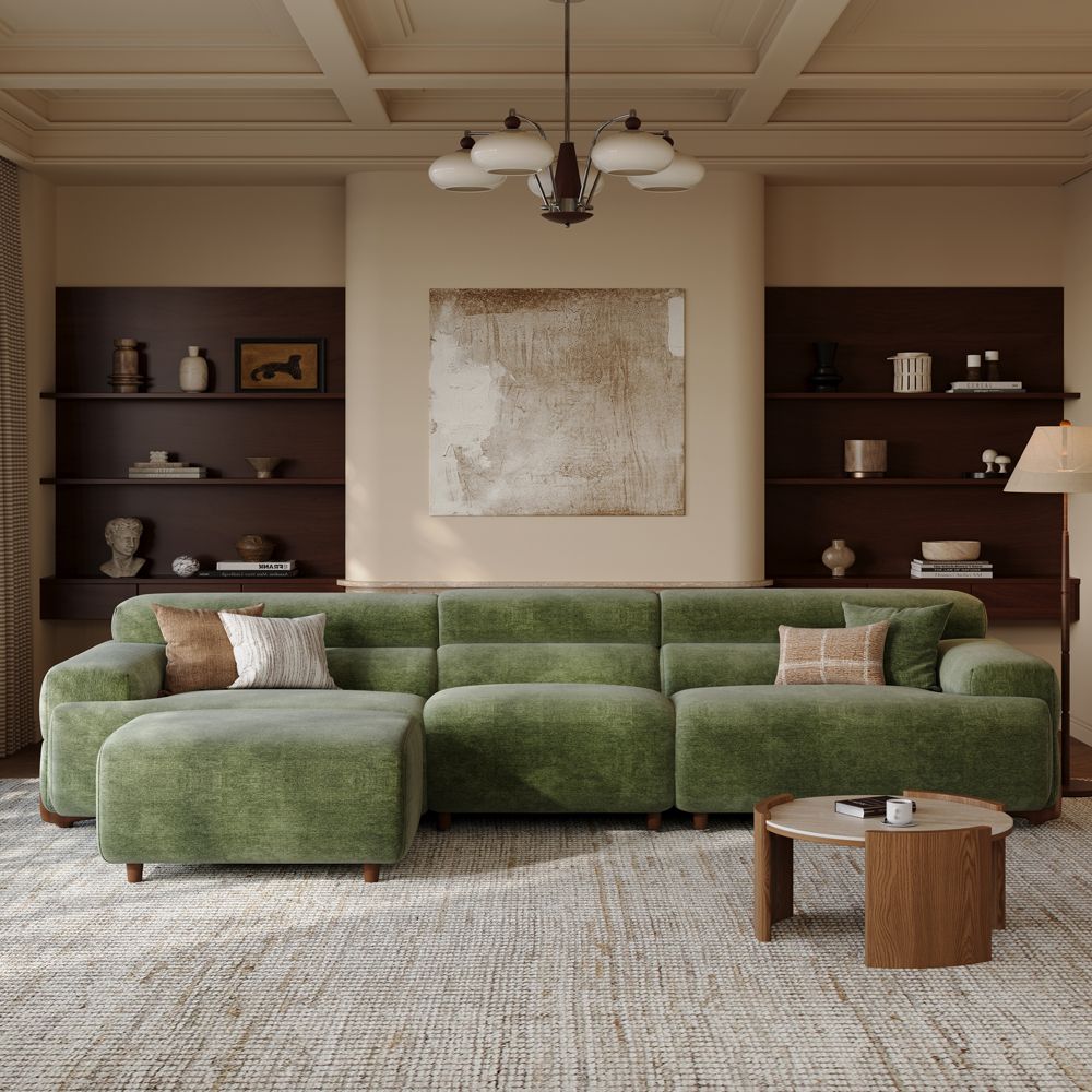 Partial Assembly Required Green Chenille Modular Sofas