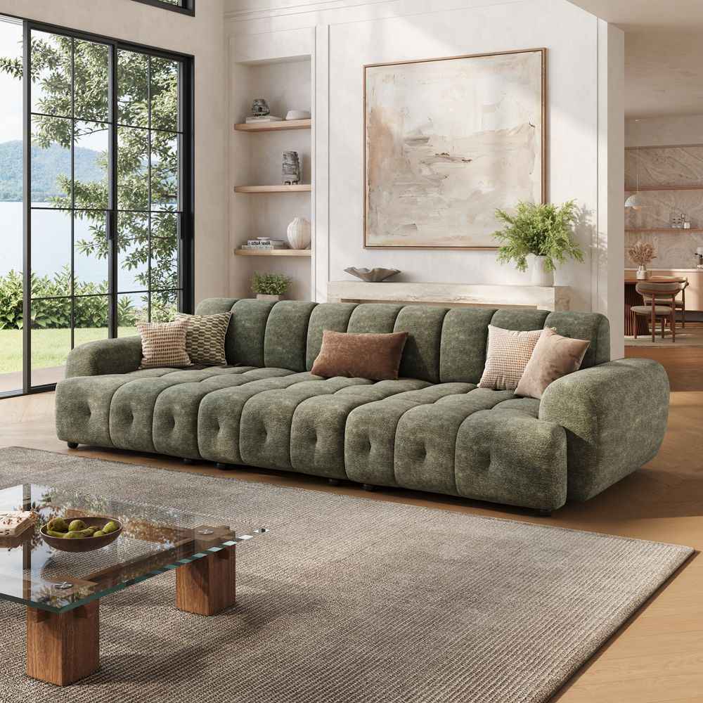 Apartment Green Chenille Modular Sofas