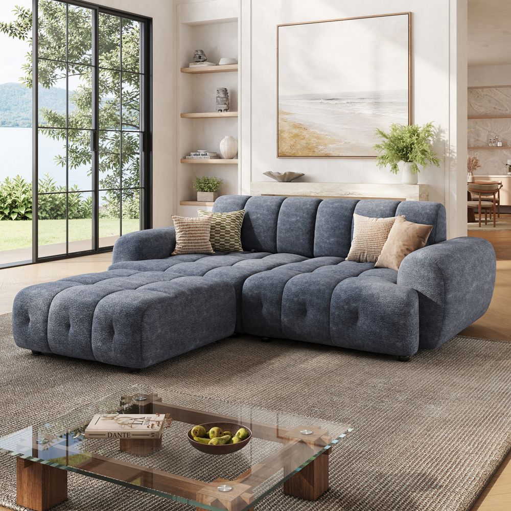Home Theater Blue Chenille Modular Sofas