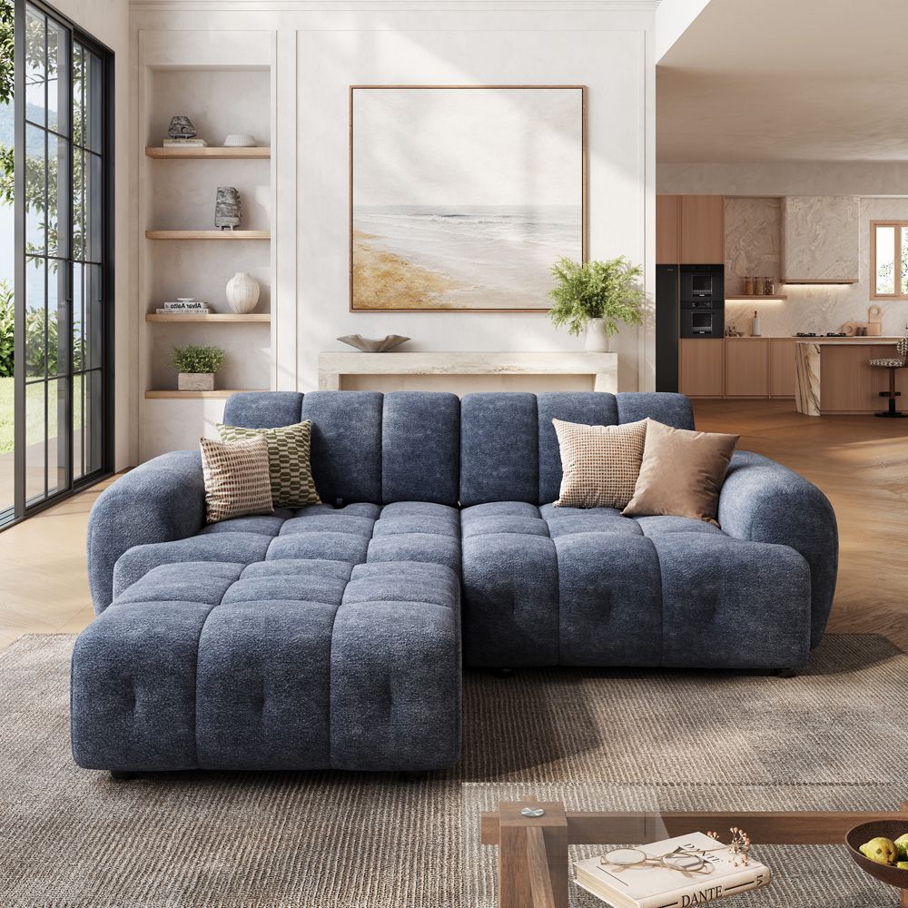 Home Theater Blue Chenille Modular Sofas