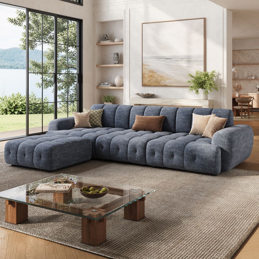 Medium Blue Chenille Modular Sofas