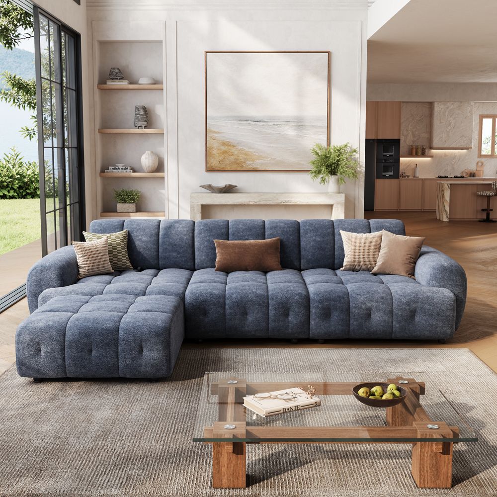 Chenille Blue Chenille Modular Sofas