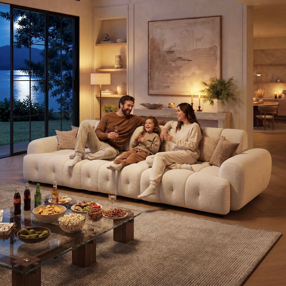 Living Room Cream Chenille Modular Sofas