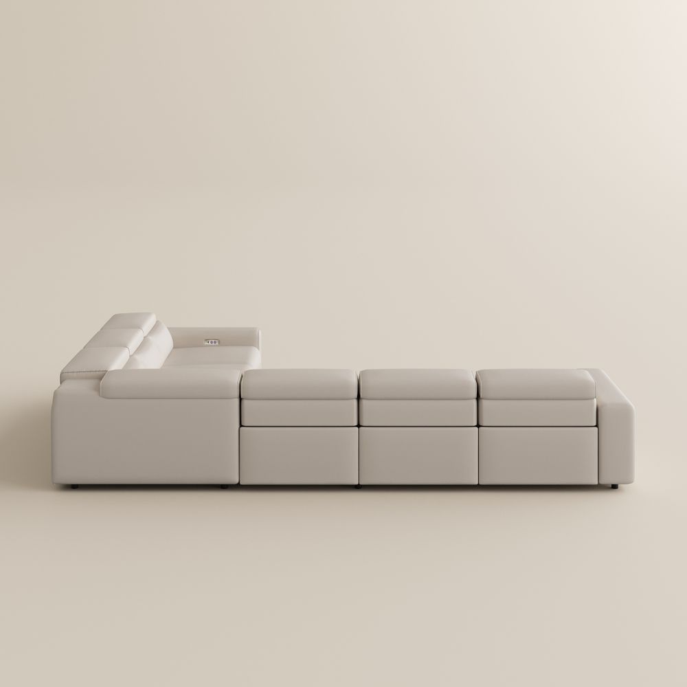 L-shaped Beige Eco-friendly Microfiber Leather Modular Sofas