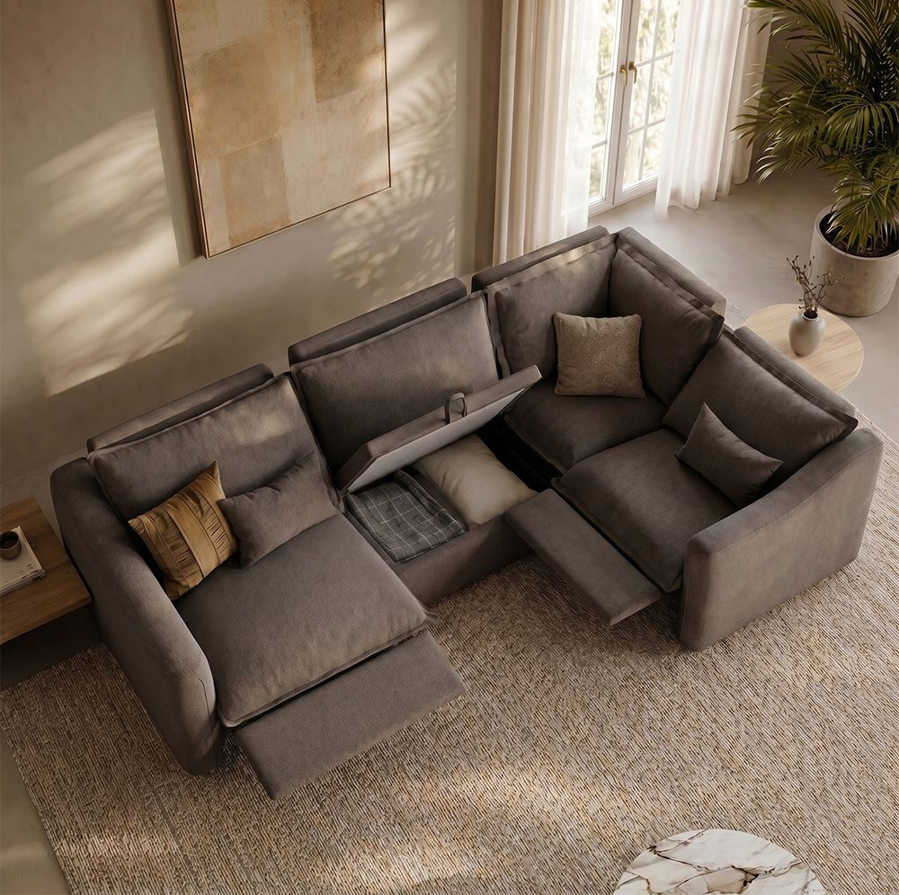 Very Relaxed Dark Gray Linen Modular Sofas