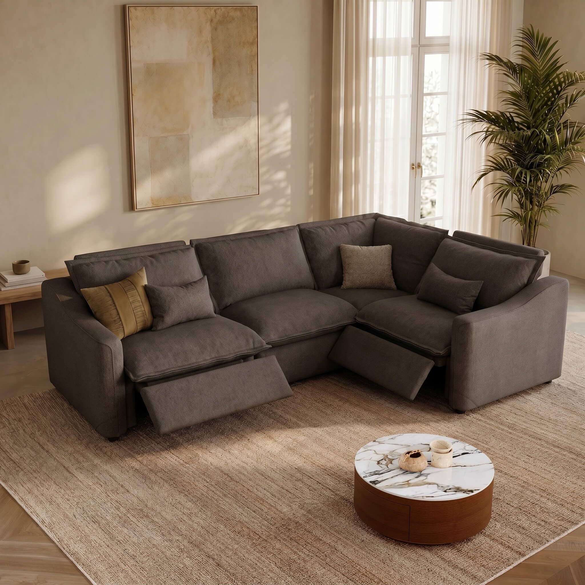 Single Seat Dark Gray Linen Modular Sofas